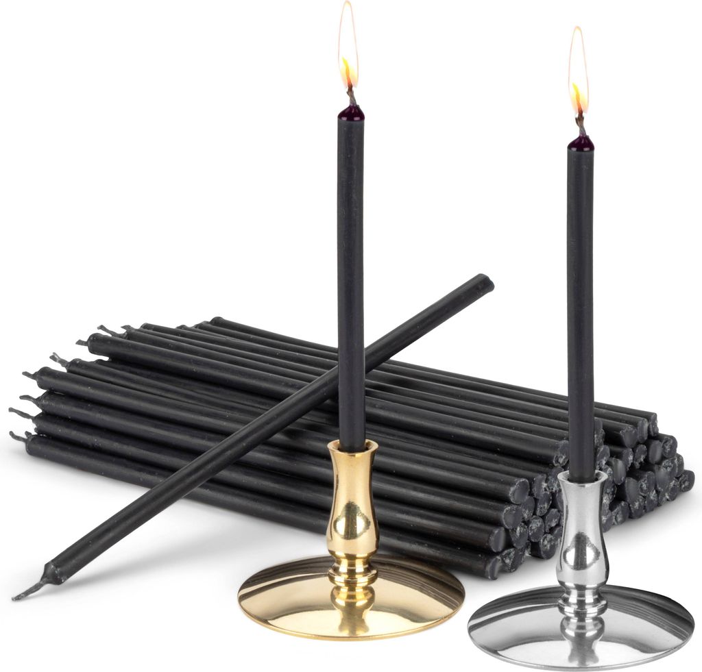 Set 2x Kerzenhalter mit Altarkerzen schwarz Tropffrei L 15cm Paraffinwachs 40035