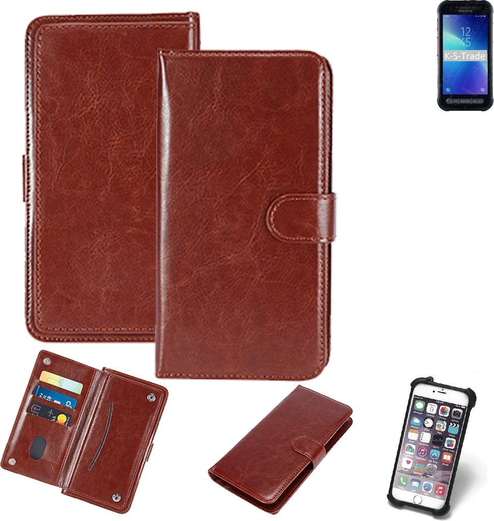 K-S-Trade 360° Hülle kompatibel mit Samsung Galaxy XCover FieldPro braun Kunstleder Case BookCase WalletCase Kunstlederederhülle Handyhülle,