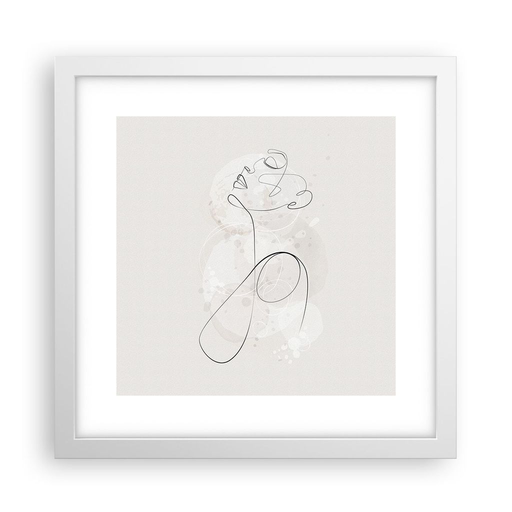 Gerahmtes Poster - Weißer Rahmen - Frau eins Linie - 30x30 cm - Wand Bild - Wanddeko - Wandbilder - Kunstposter - Wandposter - Bilderrahmen - Bild...