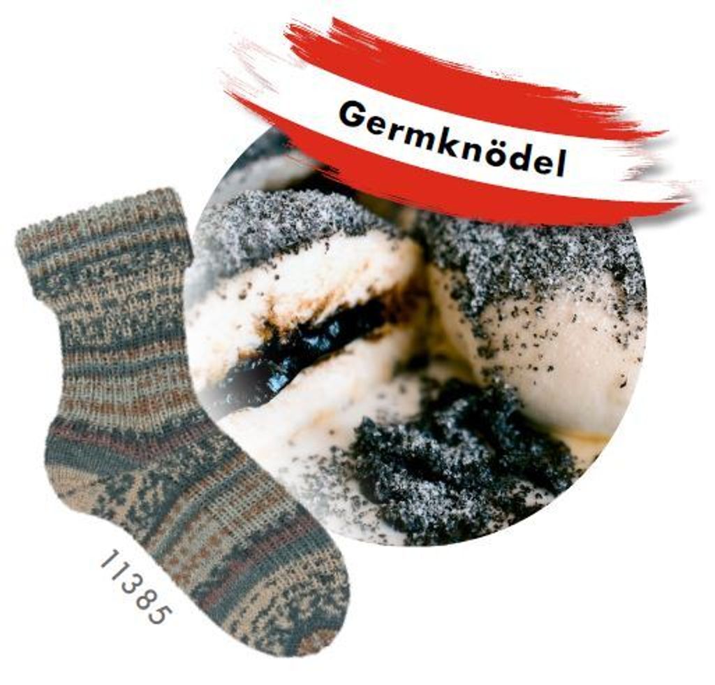 Opal vielgestricktes Österreich,6-fädige Sockenwolle,150 g/425mLL,Österreich Edition,75% Schurwolle/25% Polyamid 11385 Germknödel