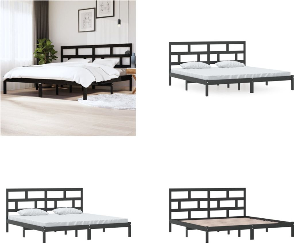 vidaXL Massivholzbett Schwarz Kiefer 200x200 cm - Bettrahmen - Bettgestell - Bett - Holzbett