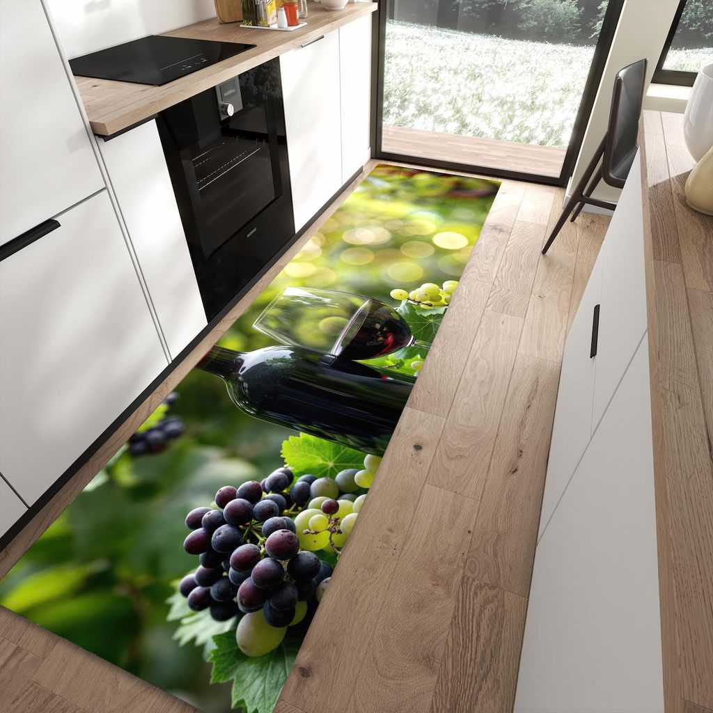 Küchenteppich 80x300cm rutschfest & abwischbar PVC Läufer - Wein Und Trauben