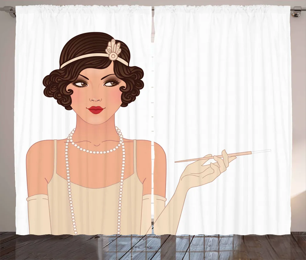 ABAKUHAUS Pin up Girl Tenda rustica, Signora affascinante, Tenda con passanti e ganci per camera da letto, 280 x 175 cm, Pesca chiaro Cioccolato