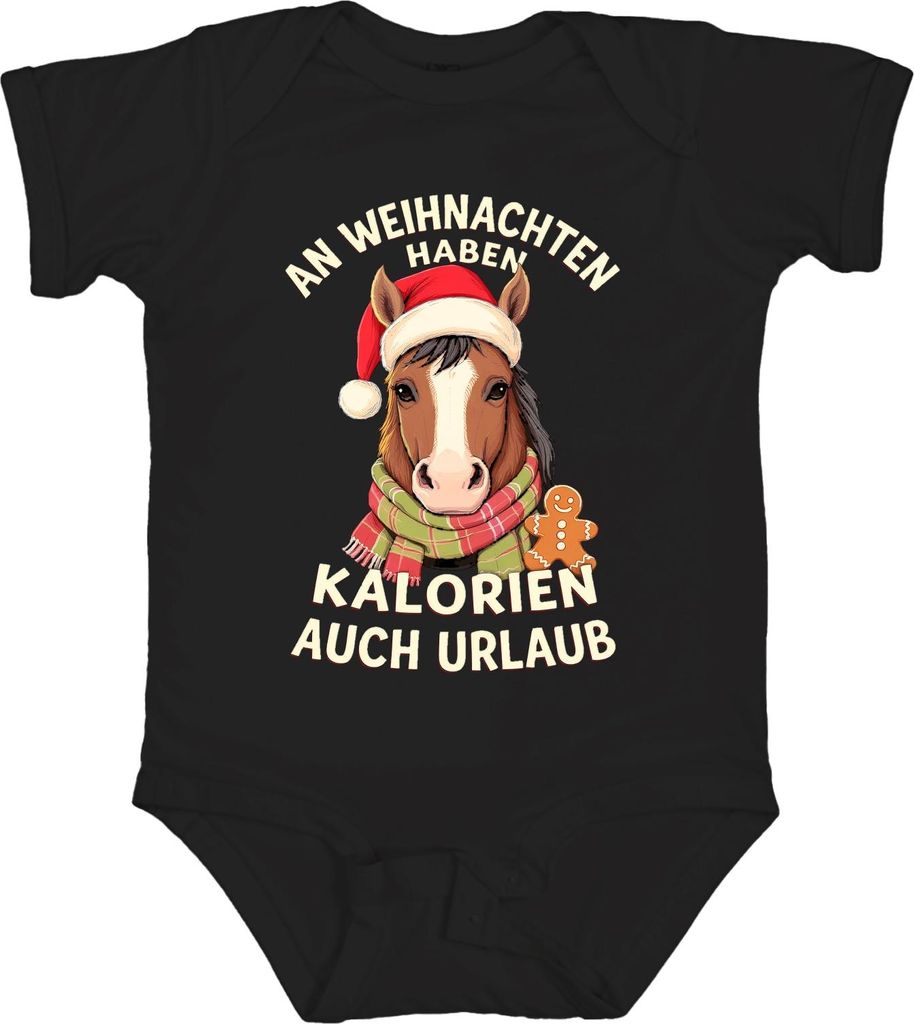 Weihnachten Kalorien auch Urlaub Pferd lustig Geschenk Reiter Unisex Baby Body, Schwarz, 3/6