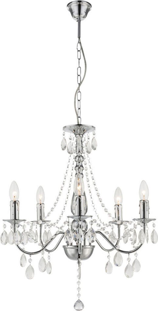 Kronleuchter, Lüster, Kristalle, 5-flammig, H 143 cm