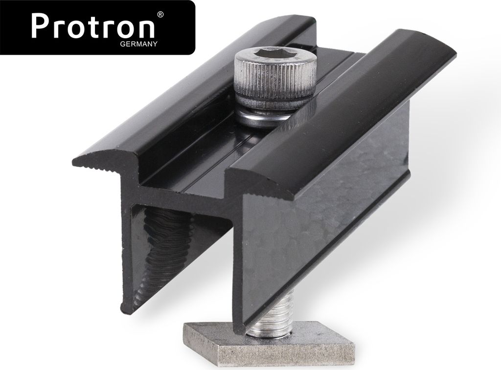 Protron PV Photovoltaik Solarmodul Solarpanel Halterung schwarz - Mittelklemme und Schrauben für Rahmenhöhe 30mm