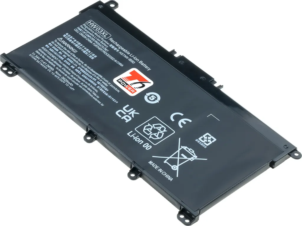 Batteria T6 Power per laptop Hewlett Packard, numero di parte HSTNN-DB9Y, Li-Poly, 11,34 V, 3620 mAh (41 Wh), nero