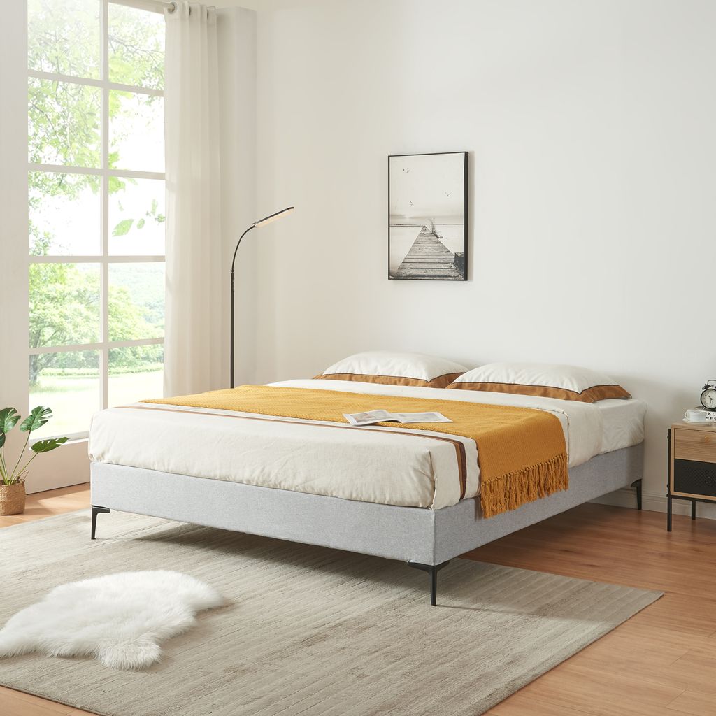 Doppelbett ‘Lilla’ Polsterbett mit abnehmbarem Bezug Textil 160 x 200 cm Hellgrau