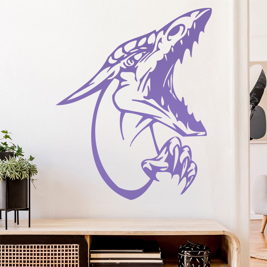 Drachen Kopf Wandtattoo in 6 Größen - Wandaufkleber Wall Sticker - Dekoration, Küche, Wohnzimmer, Schlafzimmer, Badezimmer