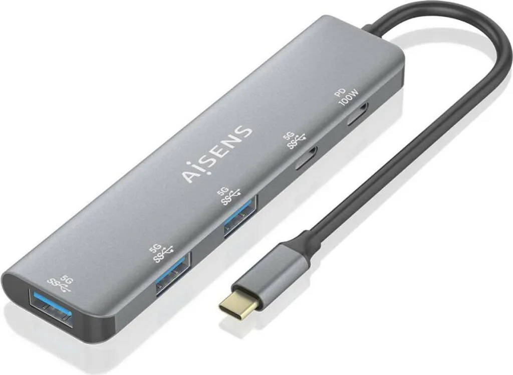 Hub USB haute vitesse en aluminium gris boîtier robuste Aisens