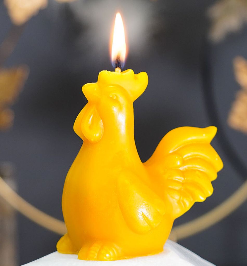 Bienenwachskerze aus 100% Bienenwachs, Osterkerze Hahn, Kerze für Ostern 8,5 x 6 x 9cm, Osterdeko, Osterkerze