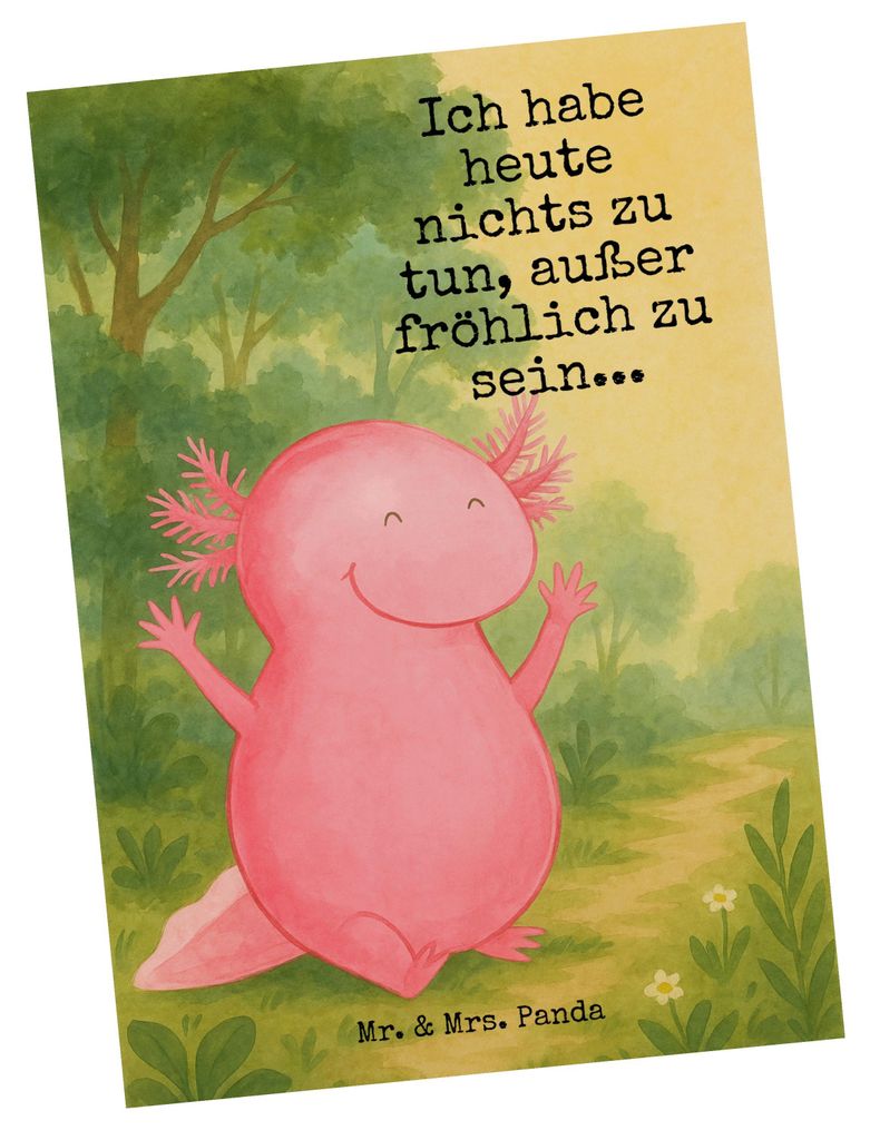 Mr. & Mrs. Panda Postkarte Axolotl Hurra Design - Weiß - Geschenk, Lurch, Fröhlich, Fotokarte, Grußkarte, Ansichtskarte, Postkarten, Spaß, Ansi...