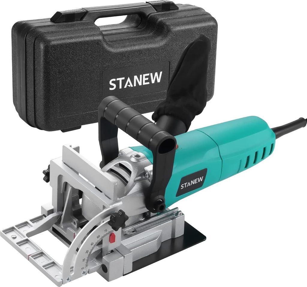 STANEW Flachdübelfräse 900 W, STBJ1002 Winkel- & höhenverstellbar,14 mm Frästiefe(Individuelle Tiefe),11000 U/min, mit Staubbeutel & Schlüssel