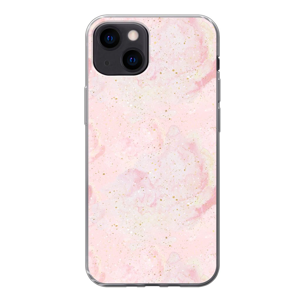 MuchoWow Handyhülle Schutzhülle Hülle für iPhone 13 mini Marmor - Rosa - Glitter - Gold - Muster Silikon Softcase Handy Hülle - Softcase