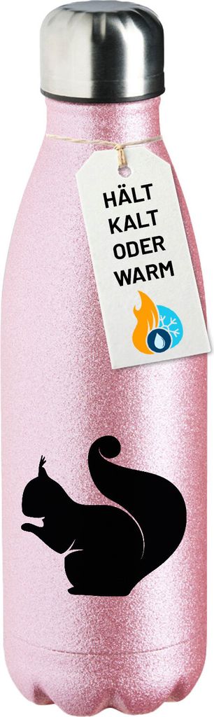 Huuraa Trinkflasche Eichhörnchen Silhouette 500ml Pink Edelstahl Wasserflasche Trinkflasche Geschenkidee