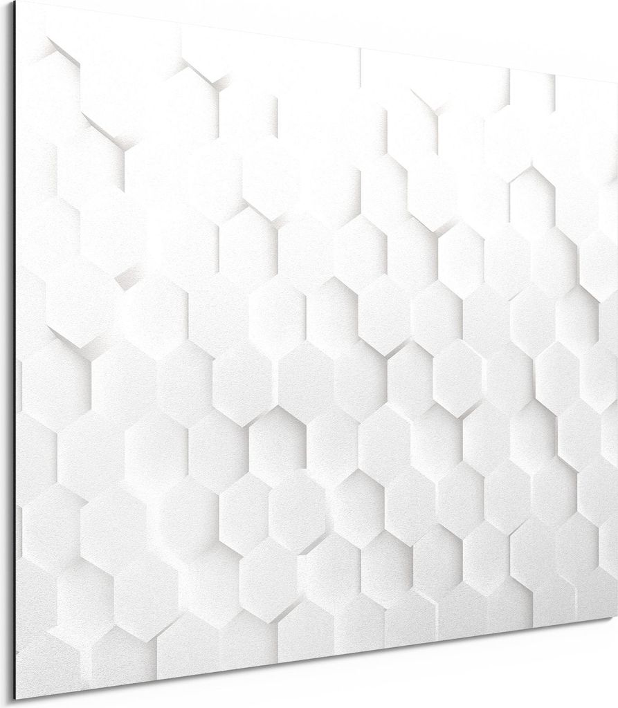 DEQORI Alu-Dibond Bild Weiß 80x60 cm 'Weiße 3D-Waben' Wandbild Metall dünn Design