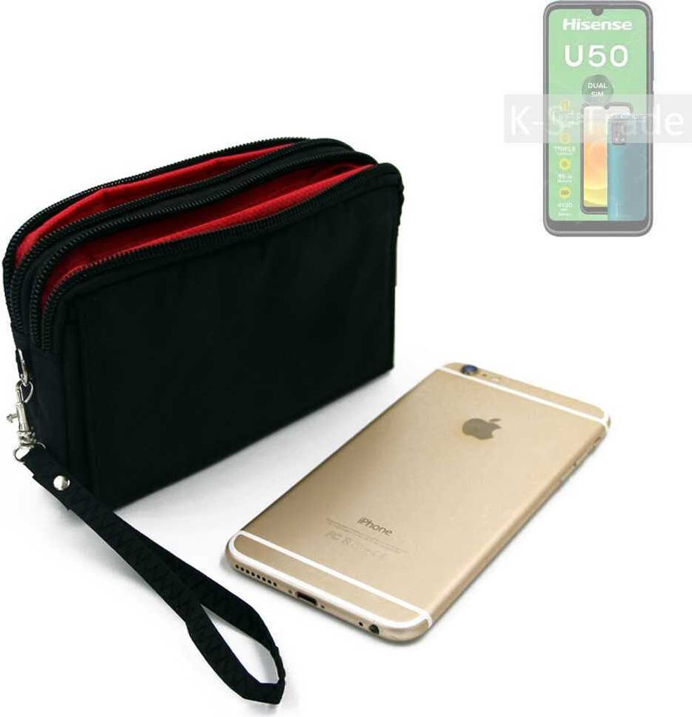 K-S-Trade Schutz Hülle Handy Hülle kompatibel mit HiSense U50 Gürteltasche Travelbag Handytasche mit Zusatzfächern, schwarz