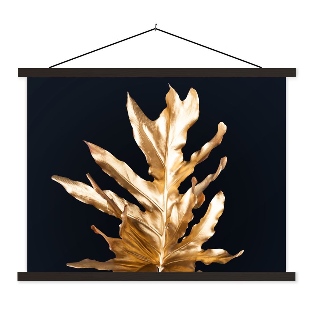 MuchoWow Textilposter Blätter - Gold - Herbst - Natur - Luxus 150x113 cm mit holzfarbenen Rahmen - Poster