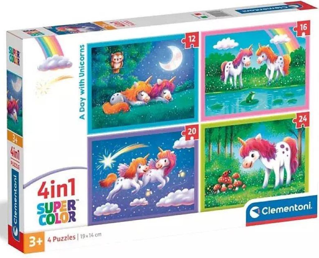 Puzzle 4w1 Super kolor A Day With Unicorns 21740 Obrázok produktu 