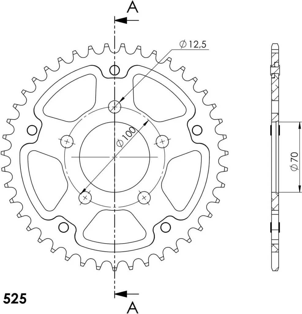 Couronne de Transmission Hybride Or 47 Dents Pas 525 pour Moto Sportive