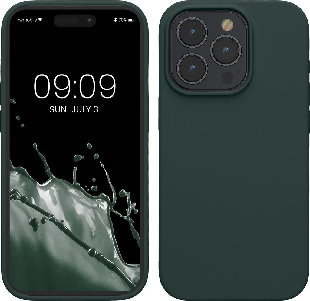 kwmobile Handyhülle für iPhone 15 Pro Max Hülle, für iPhone 15 Pro Max Case - Hülle Silikon - kabelloses Laden - Blaugrün