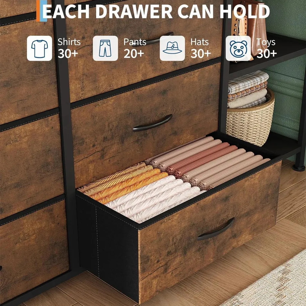 Commode 16 tiroirs avec penderie et structure métal marron robuste - 3