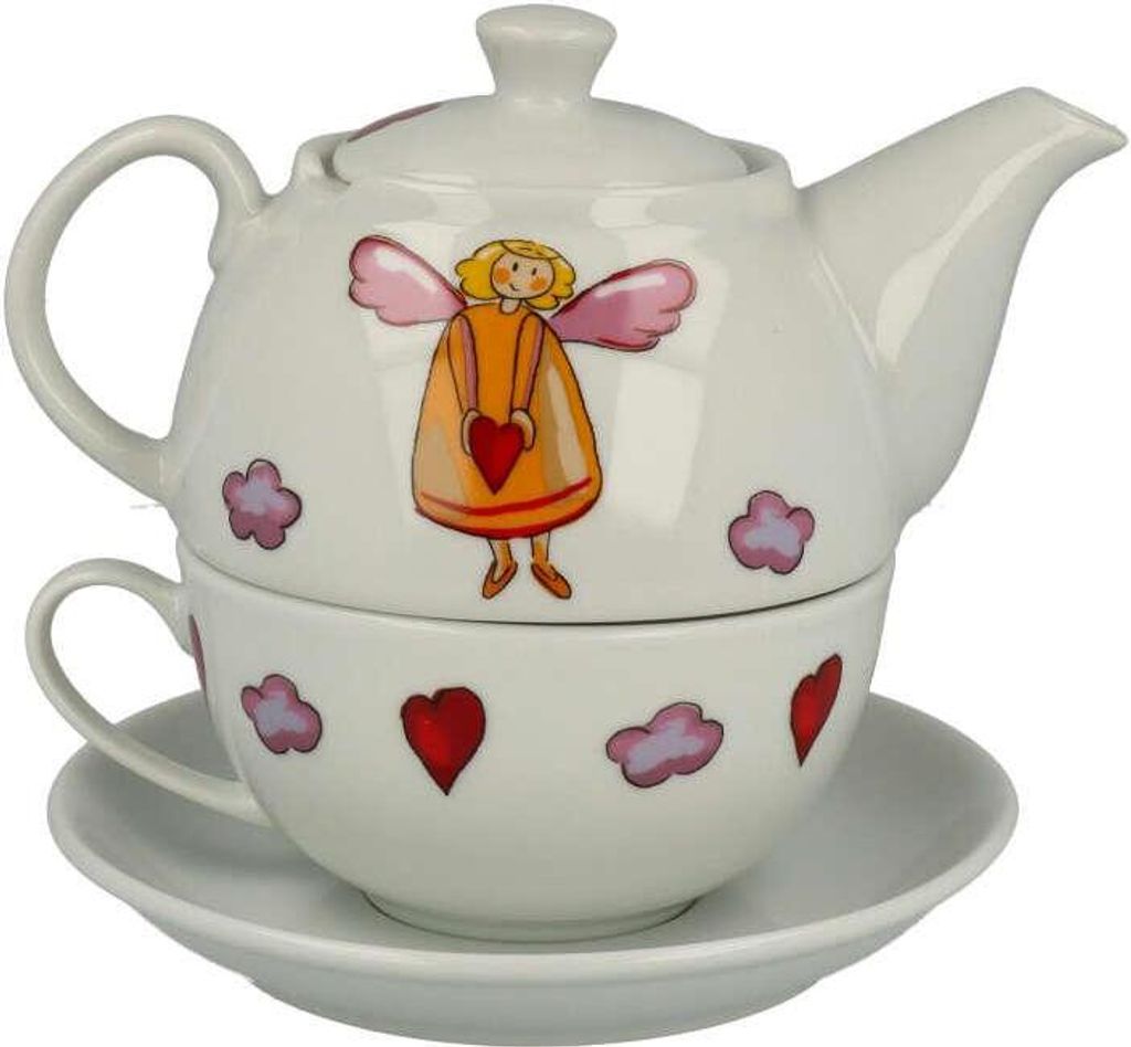 Tea for one Set "Schutzengel" Porzellan, 4 teilig Kanne: 0,3 l, Tasse: 0,17 l