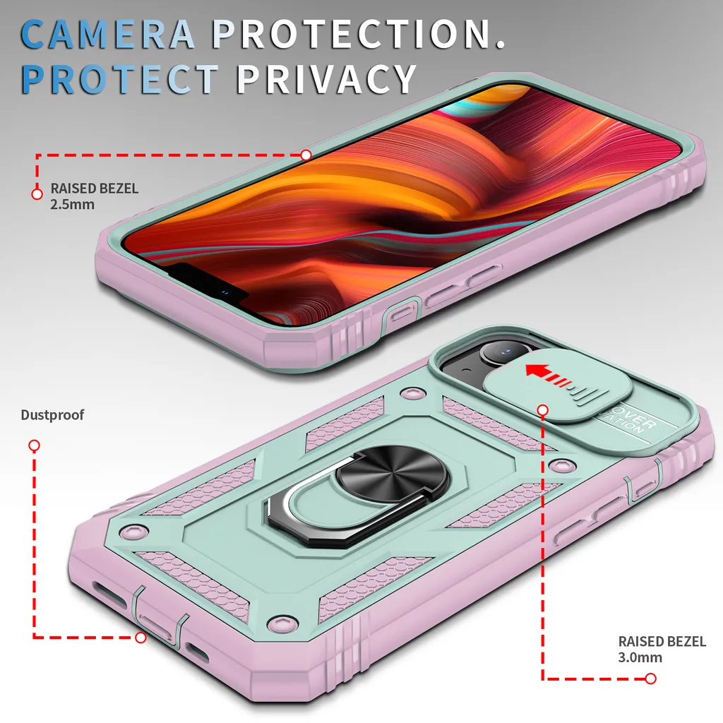 Cover Protettiva iPhone 13 Mini Rosa Verde con Porta Carte e Supporto - 7