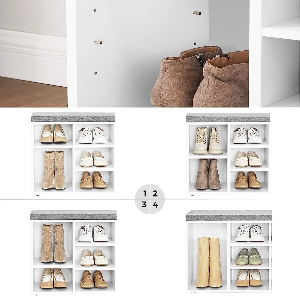 Banc de rangement chaussures 10 compartiments blanc et gris Leobert
