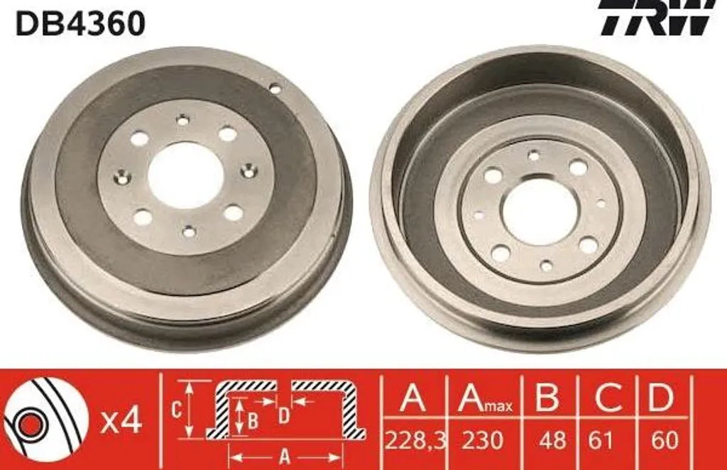 Tambour de frein TRW DB4360 en fonte renforcée pour Opel Corsa D et E