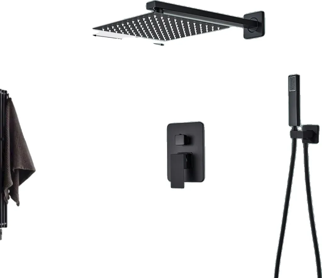 Set Doccia Incasso Nero Minimal: Soffione Quadrato 10 Pollici 2 Vie