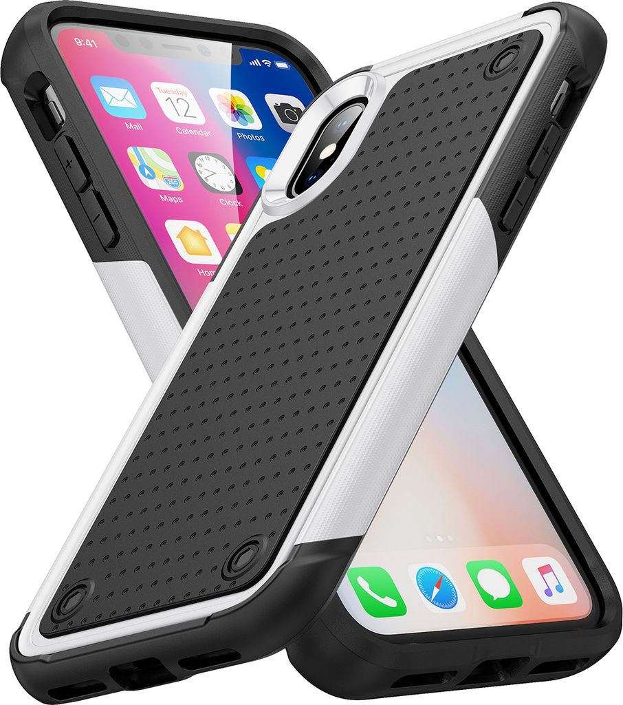 Für iPhone XS /iPhone X Hülle Militärqualität Stoßfest Hybrid 2 in 1 Hart PC Weich TPU Handyhülle Weiß Schwarz