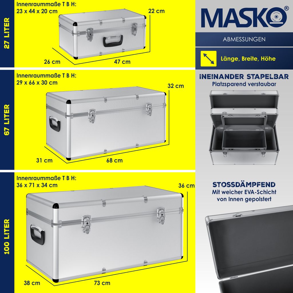 Masko® 3er SET Alu Boxen Alubox Alukiste Transportbox Produktbild 7