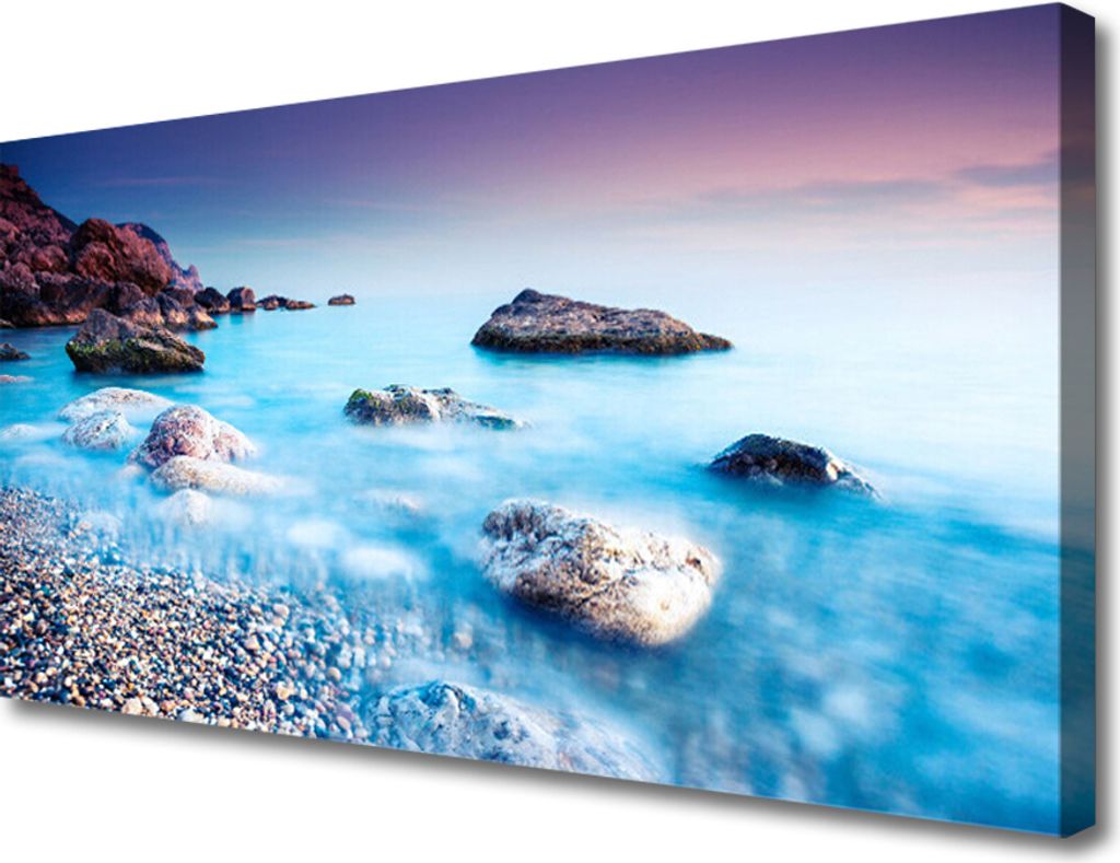 Tulup Leinwand-Bilder 100x50 Wandbild Canvas Kunstdruck Meer Steine Strand Landschaft