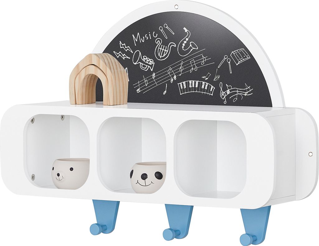 SoBuy KMB86-W Kindergarderobe mit Tafel Kinderregal Bücherregal Wandregal Hängeregal Wandgarderobe Garderobenleiste Kinder BHT ca. 70x53x20cm
