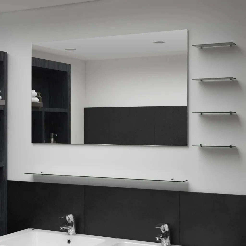 Specchio da bagno AIORBER, rettangolare, in vetro, con 5 ripiani, facile da montare, design elegante, per bagno, soggiorno, 100 x 60 cm, argento