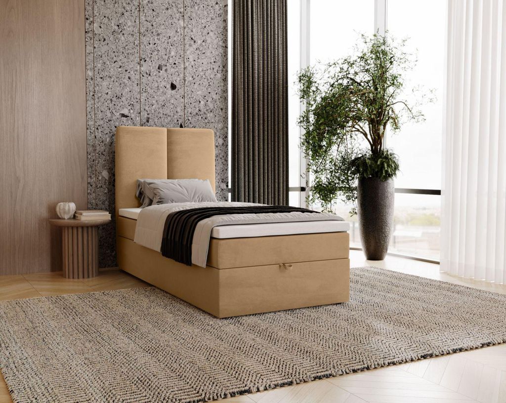 Einzelbett im Kontinentalstil, 100 x 200 cm, GLADE – Warmbeige