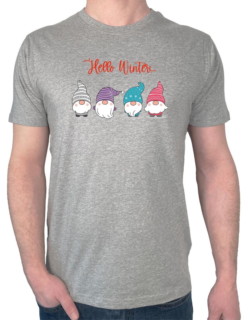 Huuraa Herren T-Shirt Hello Winter Wichtel Weihnachtself XL Sport Grey Bio Baumwolle Fairtrade Herrenshirt Geschenkidee