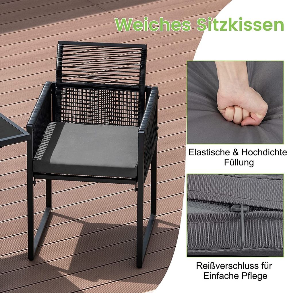 COSTWAY 3-teiliges Gartenmöbel-Set, Rattan Balkonmöbel-Set Produktbild 4