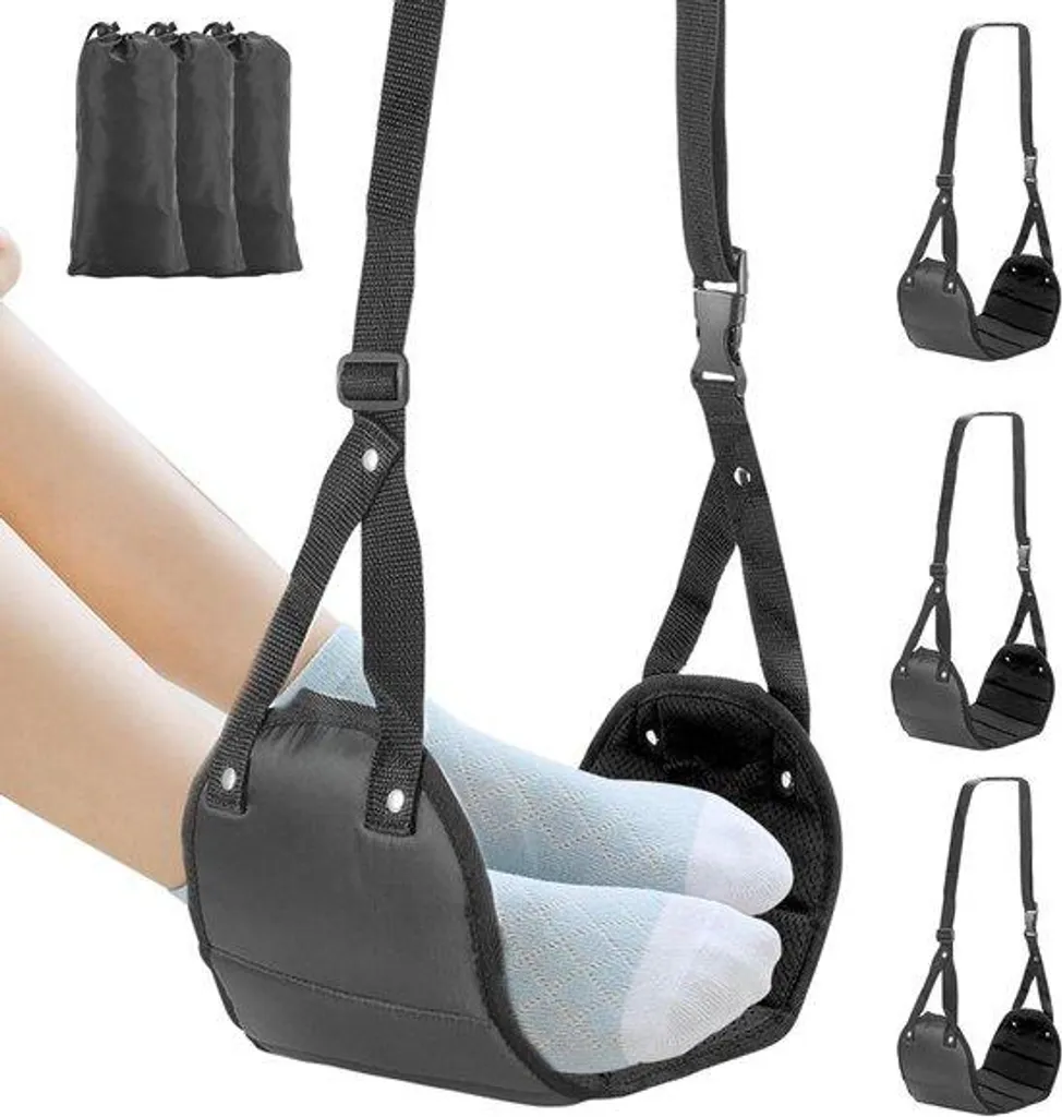 Fini les jambes lourdes en avion : hamac de sol pliable et réglable noir