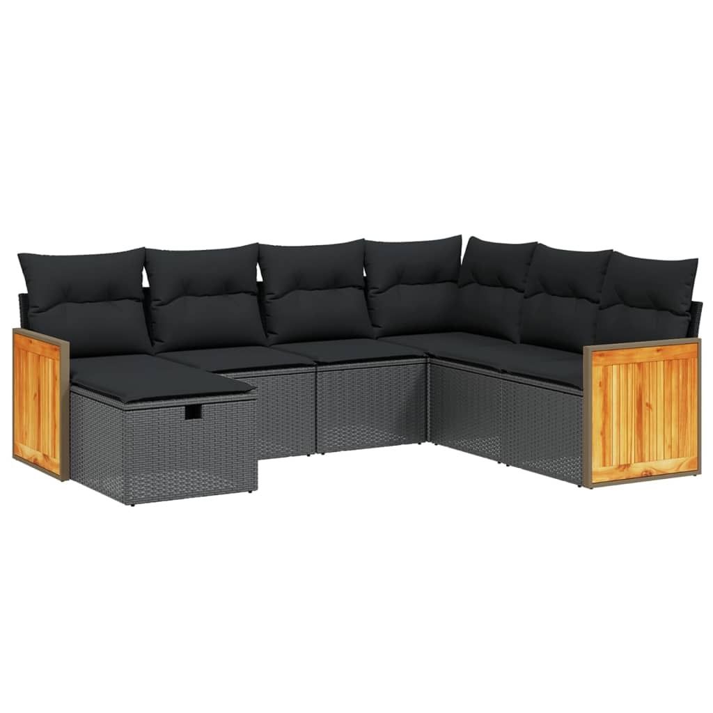 vidaXL 7-tlg. Garten-Sofagarnitur mit Kissen Schwarz Poly Rattan