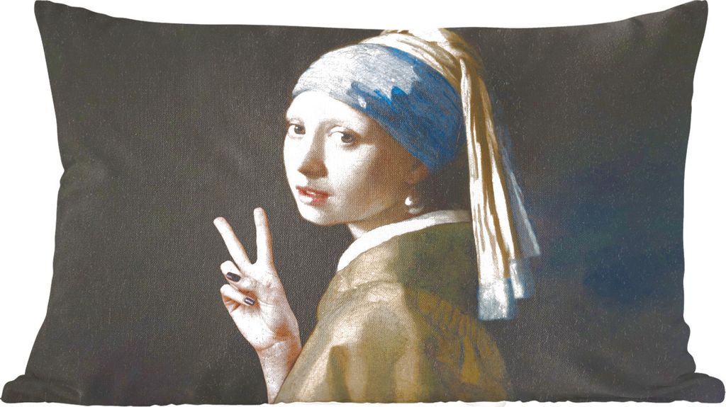 MuchoWow Zierkissen Sofakissen Wohnzimmer Dekokissen 60x40 cm Das Mädchen mit dem Perlenohrring - Johannes Vermeer - Frieden - Kopfkissen - Pols...