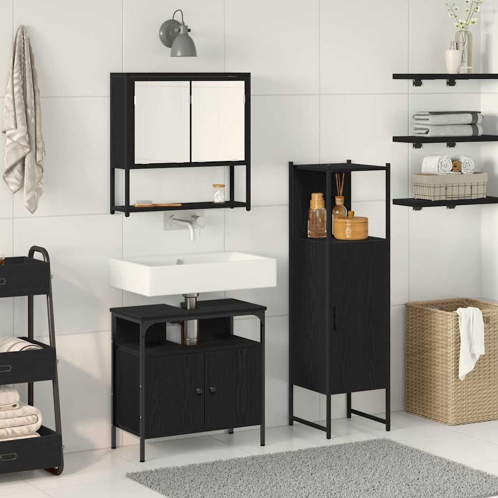 Maison Exclusive - Badezimmermöbel-Set mit Regal 3 pcs Schwarz Holzwerkstoff