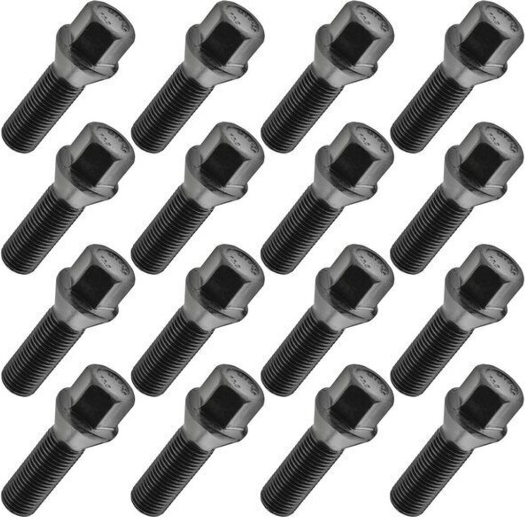 16x Radschraube M14x1.5 , Gewindelänge: 35mm, Kegelbund, SW17, Schwarz