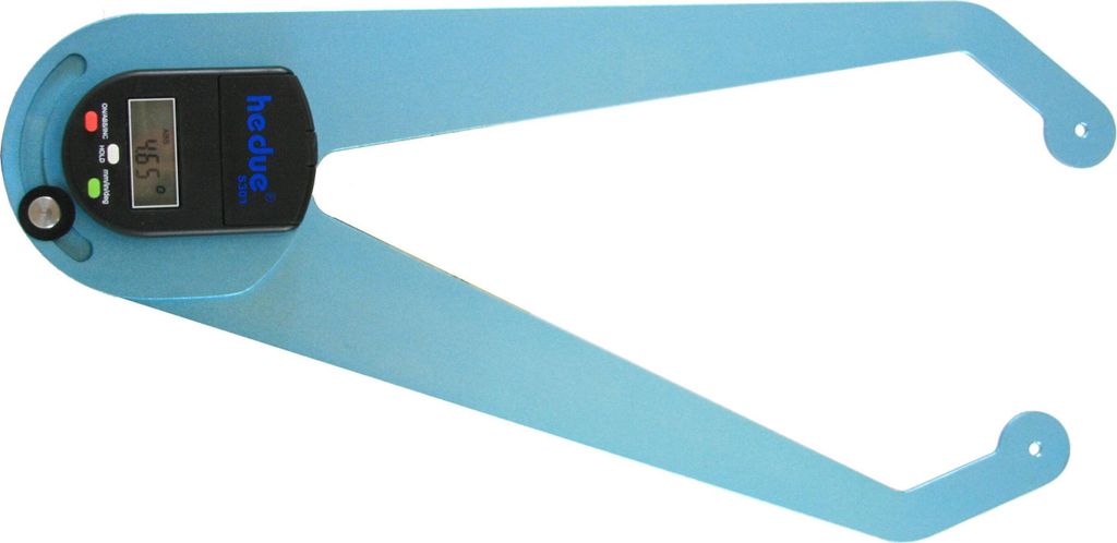 A digital measuring caliper on a white background.