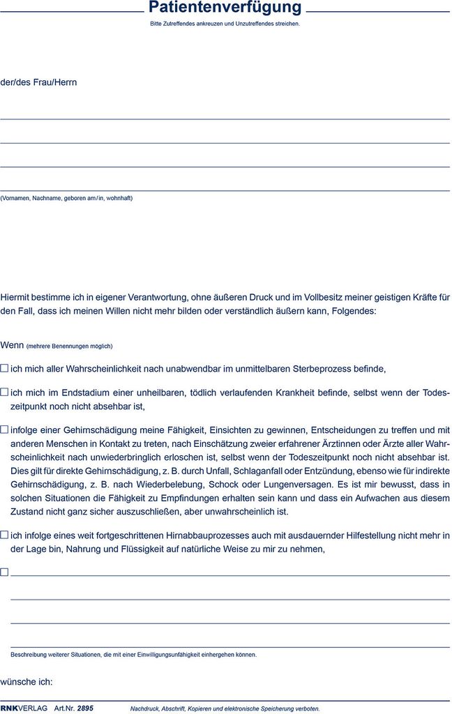 RNK-Verlag Patientenverfügung Formulare 2895 Produktbild 17