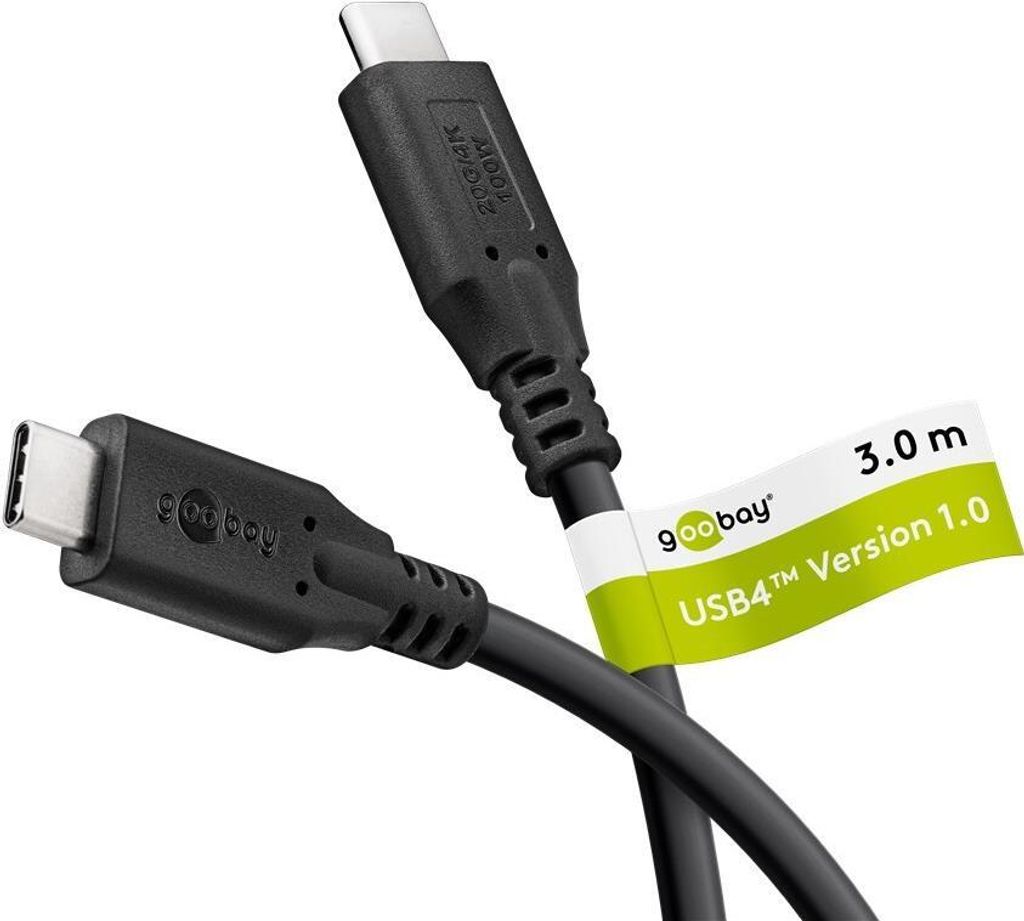 Goobay USB-C Kabel, USB4.0 Standard, 20Gbit/s Übertragungsrate, 100W PD, 4K 60Hz, schwarz - Länge: 3,0m