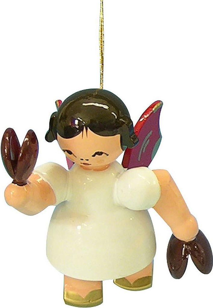 Christbaumschmuck Engel mit Kastagnetten - Rote Flügel - schwebend (5,5cm) von Kunstgewerbe Uhlig