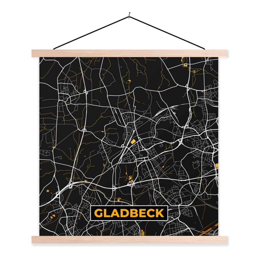 MuchoWow Textilposter Gold - Deutschland - Karte - Stadtplan - Gladbeck 40x40 cm mit holzfarbenen Rahmen - Posterleiste