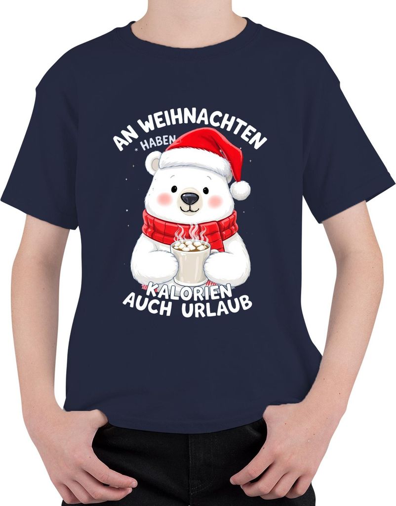 Weihnachten Eisbär Kalorien Urlaub Kakao lustig Geschenk Uni Kinder T-Shirt, Navy, 104